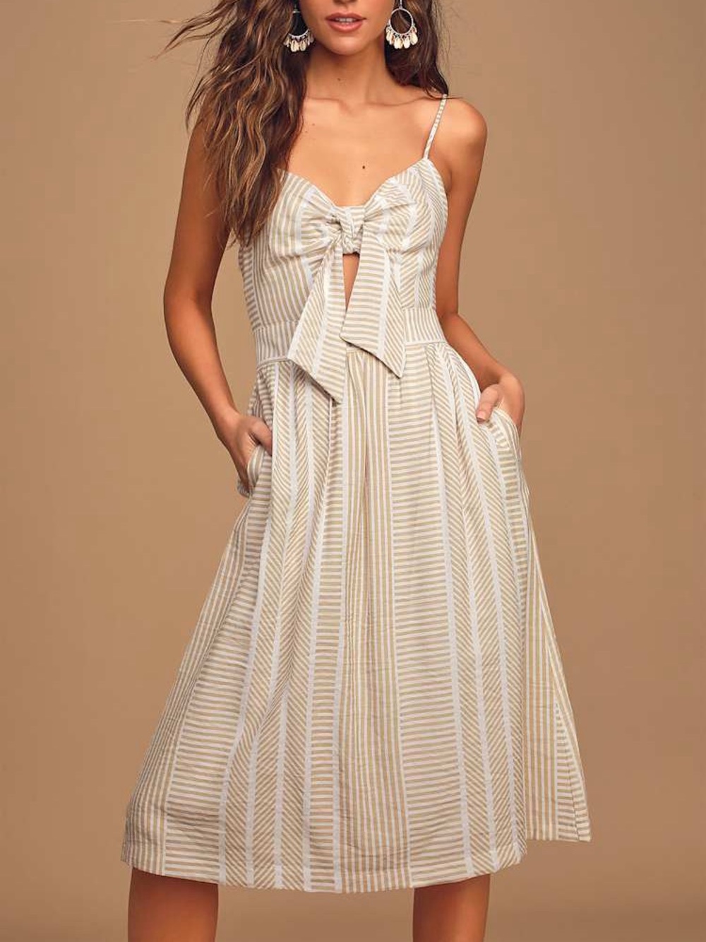Lush Clothing "World Wonder" Tie-Front Midi Dress
